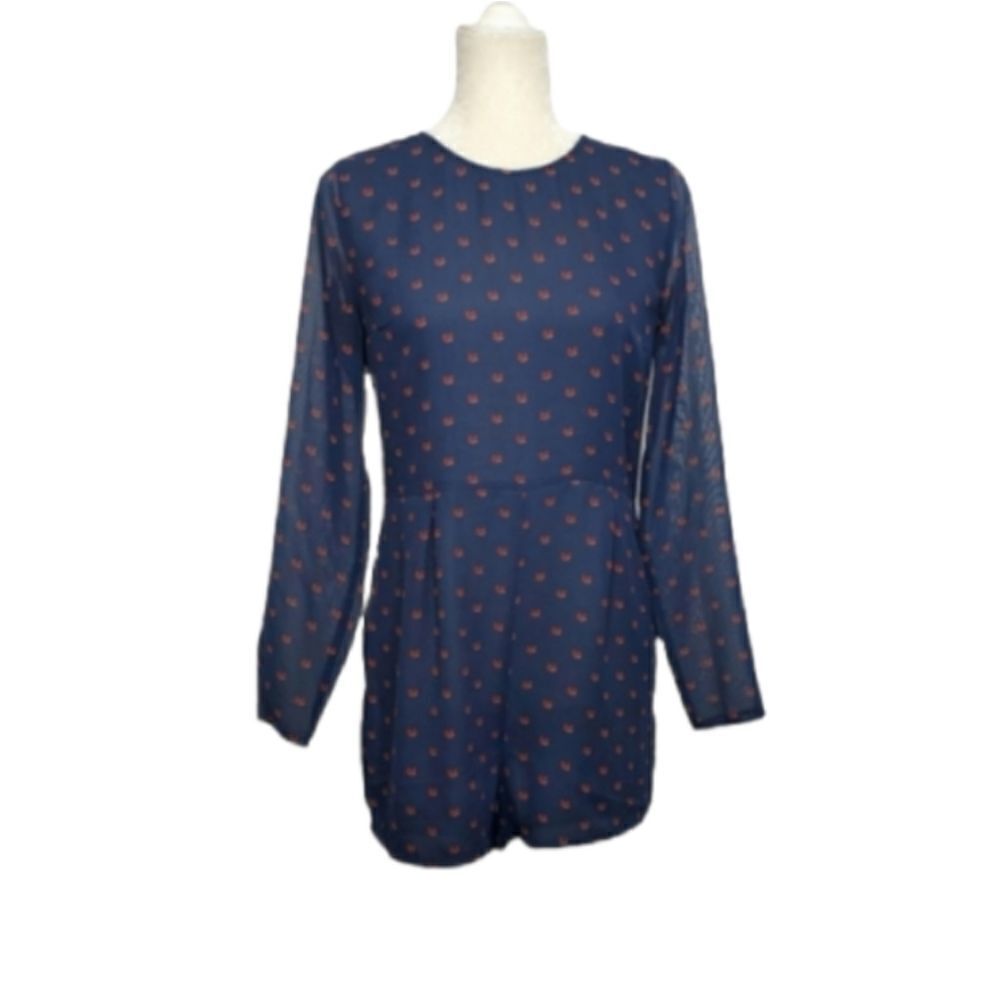 H&M romper Divided navy blue fox novelty print‎ long sleeve open back 10